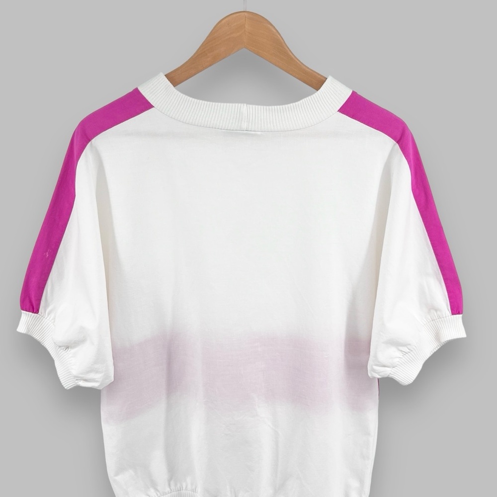 Vintage 80s Asher III Color Block Top Sz M White Pink Cotton Linen Retro Street - Picture 8 of 16